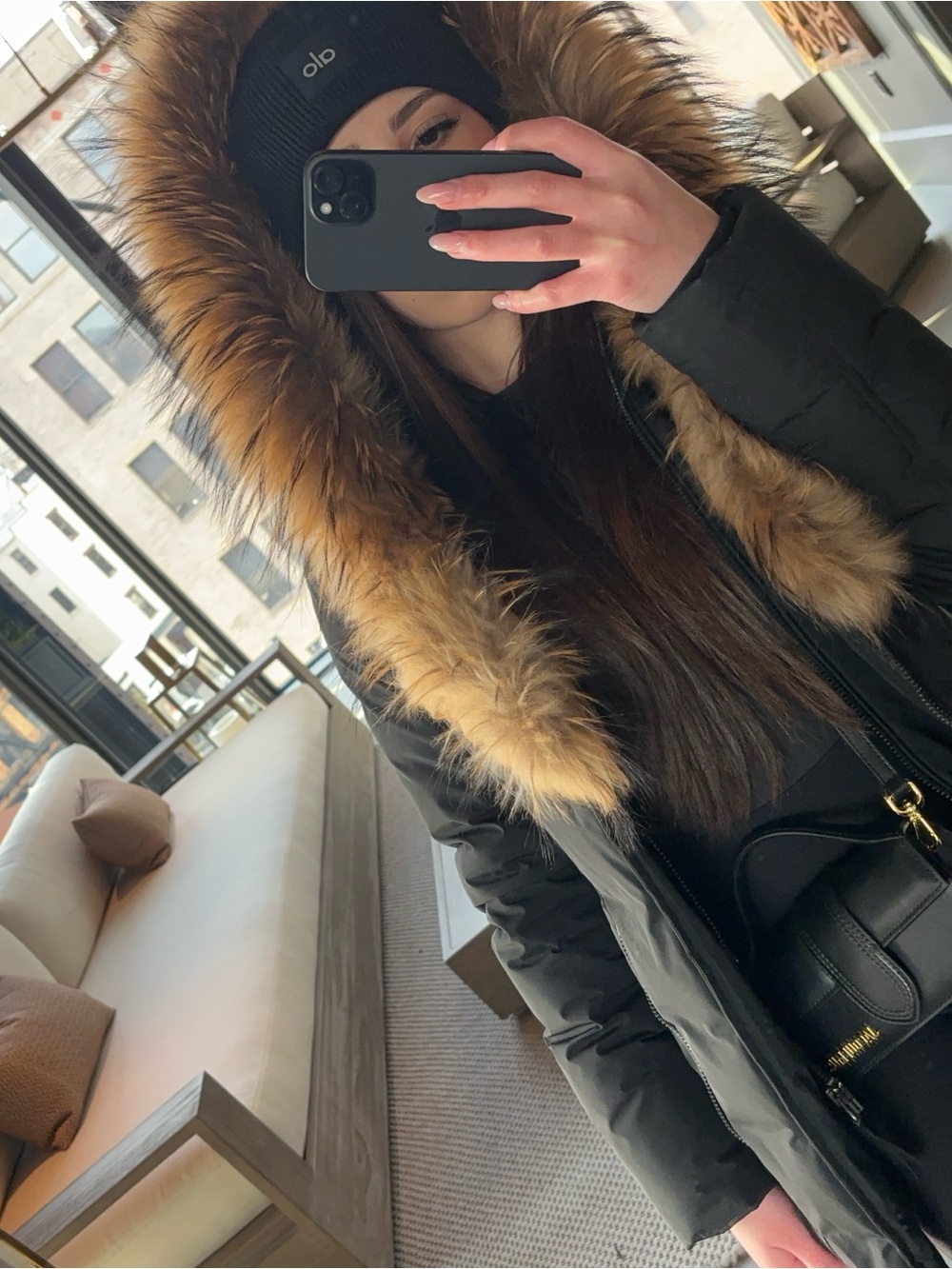Mackage Black Puffer Parka with Brown Faux-Fur Trim Hood - Picture 2 of 4